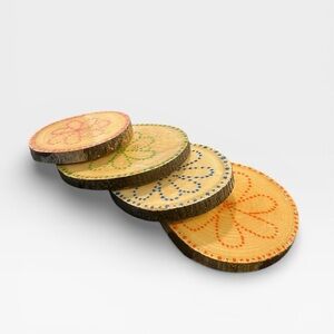 4 Handmade Raw Wood abstract Drink Coasters